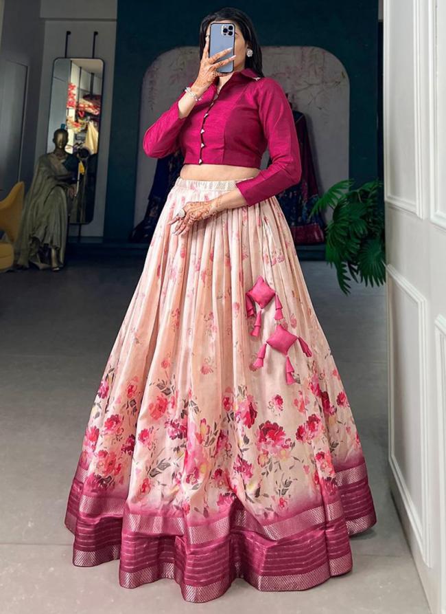 Dola Silk Rani Pink Party Wear Printed Ready To Wear Lehenga Choli